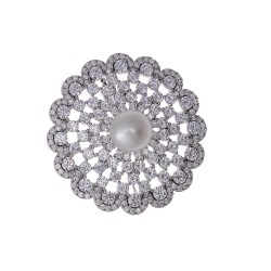 Broche de plata de ley con circonita y perla cultivada