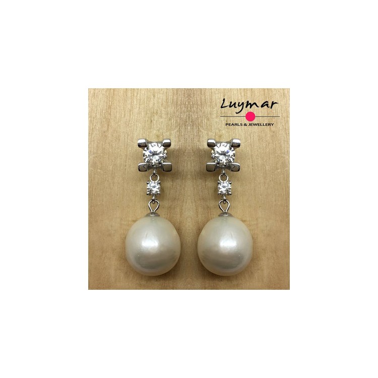 Pendientes de plata con chaton y perla cultivada - Luymar Perlar