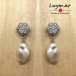 Pendiente de plata con perla Keshi y circonitas - Luymar perlas