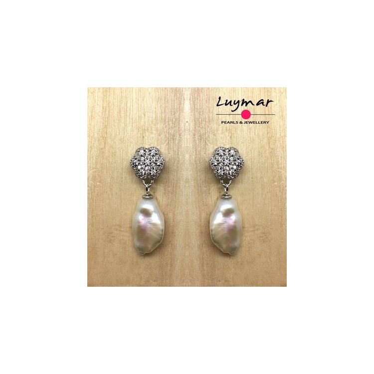 Pendiente de plata con perla Keshi y circonitas - Luymar perlas
