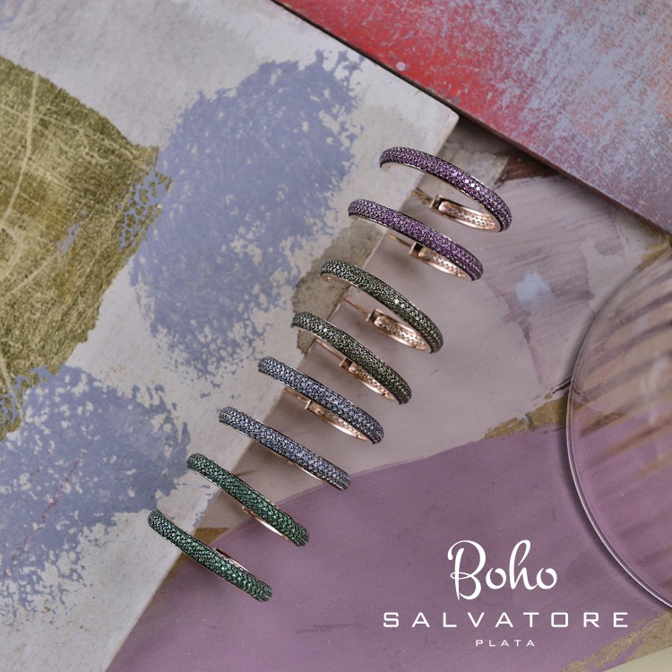 Pendientes de plata chapados en oro rosa  con circonitas azules - Salvatore Plata