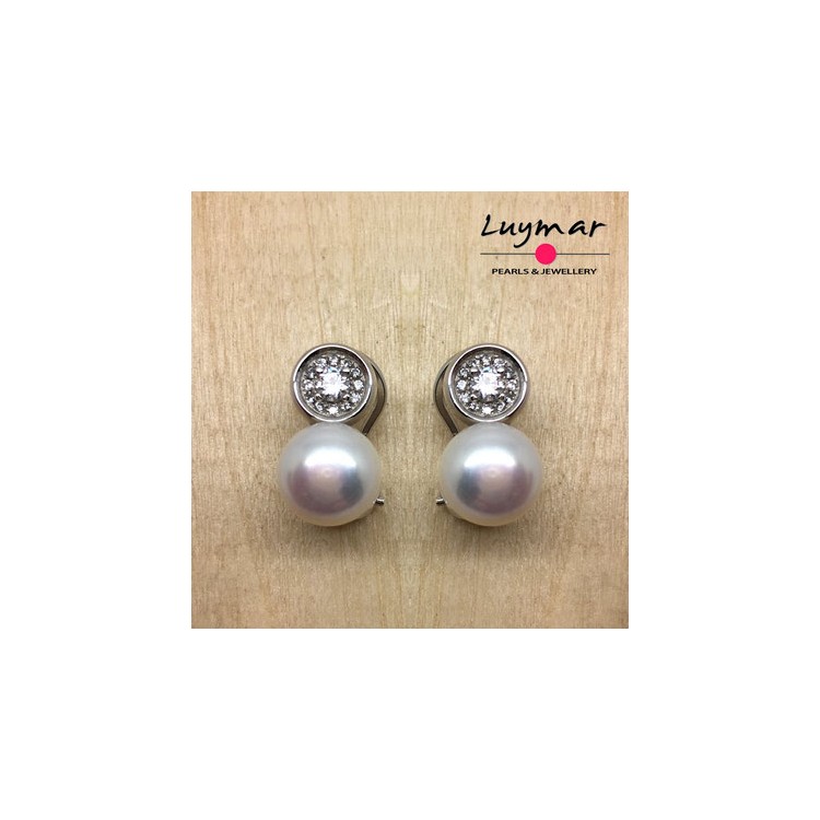 Pendientes de plata con perla cultivada con cierre de pala.
