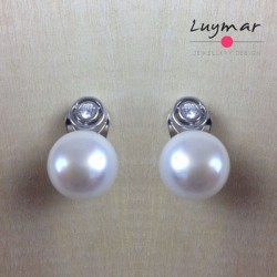 Pendientes de plata con perla cultivada y circonita